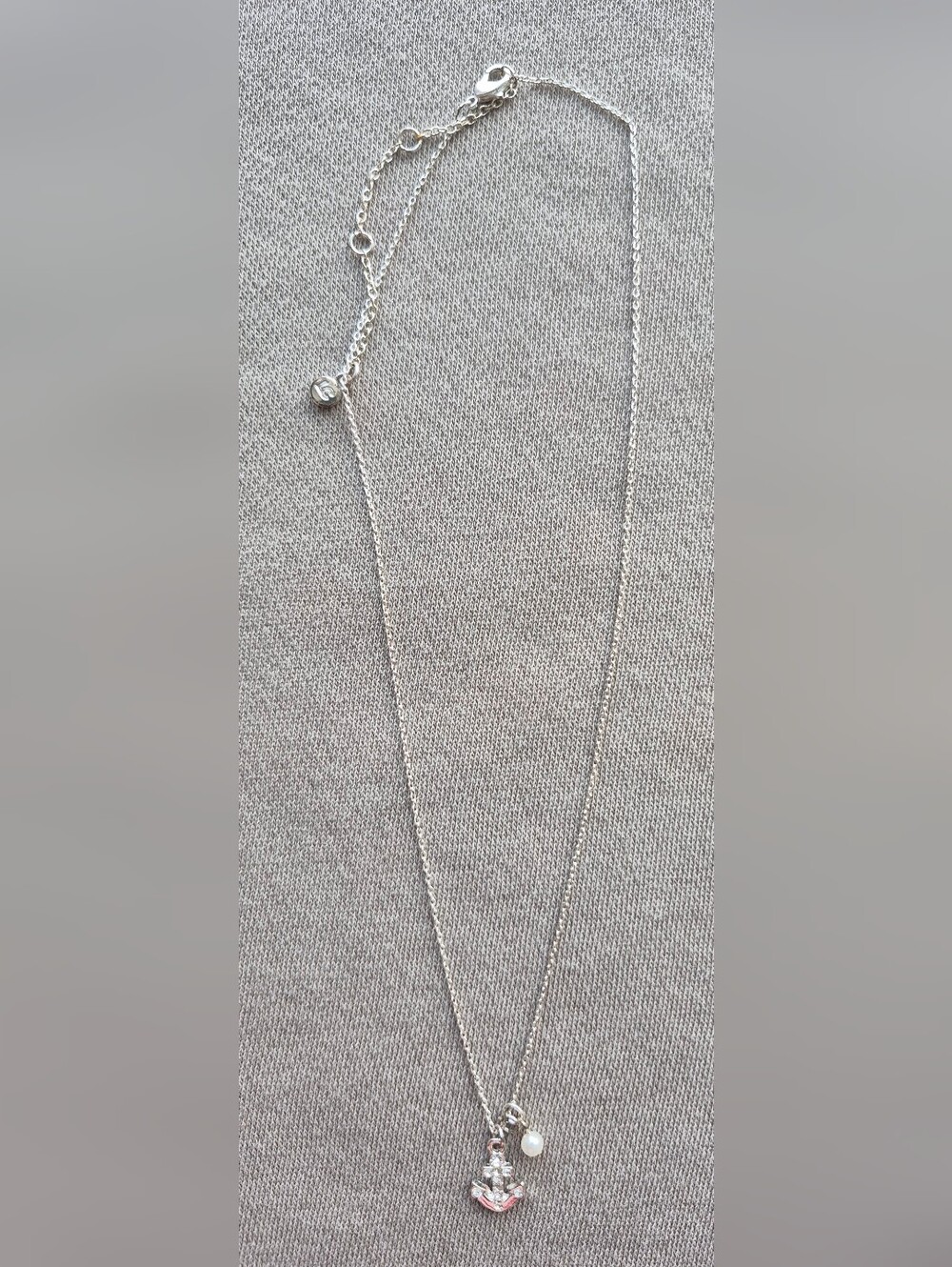 Silver Anchor Pendant Necklace with Pearl Accent - Women's Jewelry